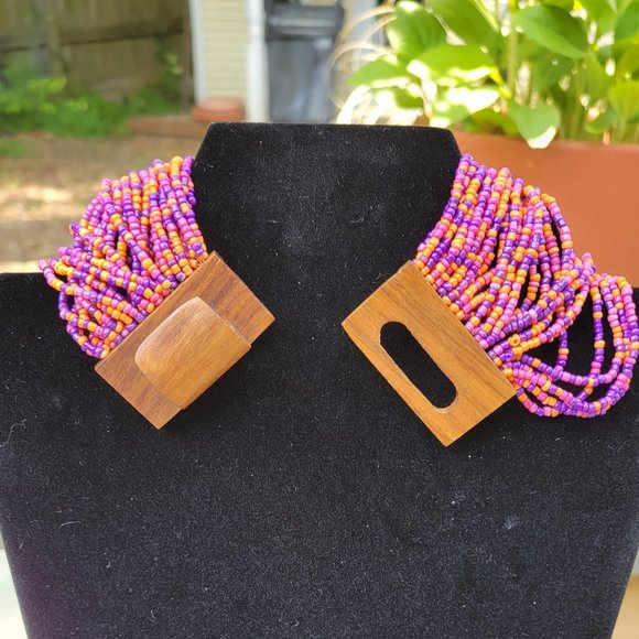 Purple and Orange beaded necklace - Picture 5 of 5